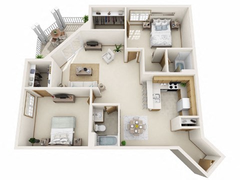 Floor plan for 2 beds, 2 baths, 1314 sqft